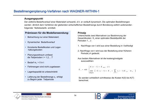 8. Planung optimaler Bestellmengen –ausgewählte praxisrelevante Bedingungen