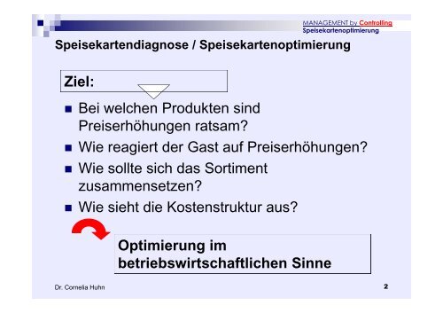 Speisekartendiagnose / Speisekartenoptimierung