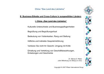 China “Das Land des Lächelns” B Business-Etikette und Cross ...