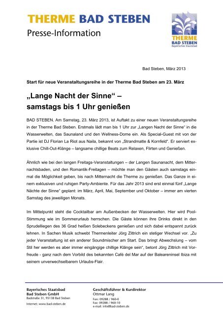 „Lange Nacht der Sinne“ – samstags bis 1 Uhr genießen - Bad Steben