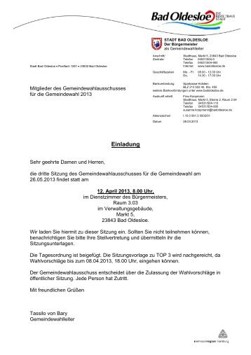 Gemeindewahlausschuss am 12. April 2013 - Bad Oldesloe