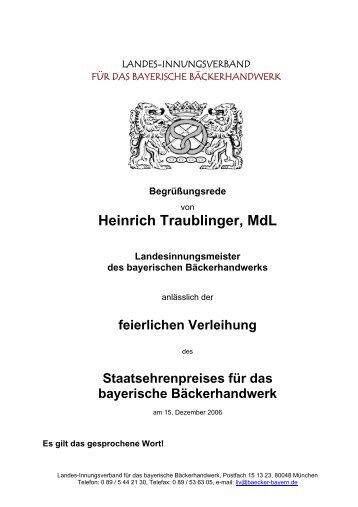 Heinrich Traublinger, MdL - Landes-Innungsverband für das ...