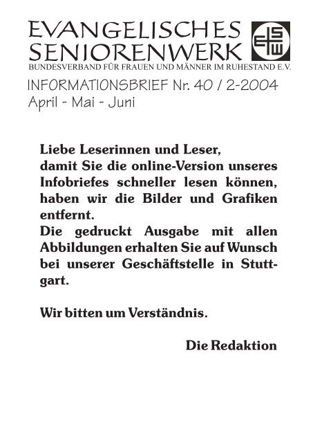 INFORMATIONSBRIEF Nr. 40 / 2-2004 April - Mai - Juni - BAGSO