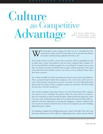 Culture as a competitive advantage - Bain & Company