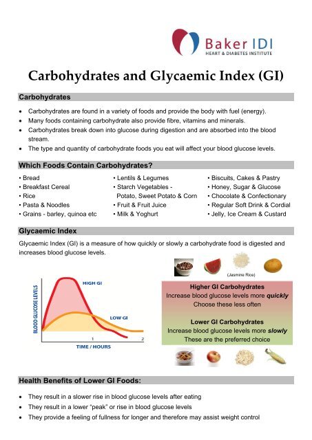 Carbohydrates And The Glycaemic Index Baker Idi