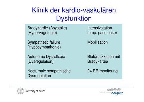 The Autonomic Nervous System in Human SCI - Uniklinik Balgrist