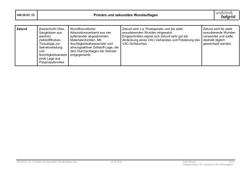 Primäre und sekundäre Wundauflagen