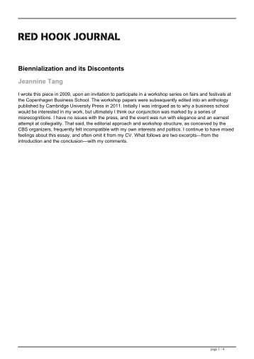 Biennialization and its Discontents Jeannine Tang - Bard College