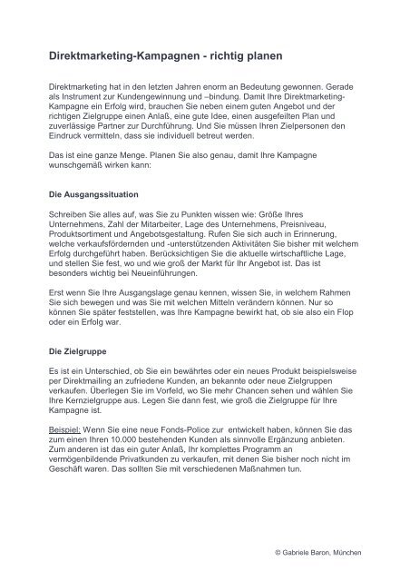 Direktmarketing Kampagnen Richtig Planen Gabriele Baron Text