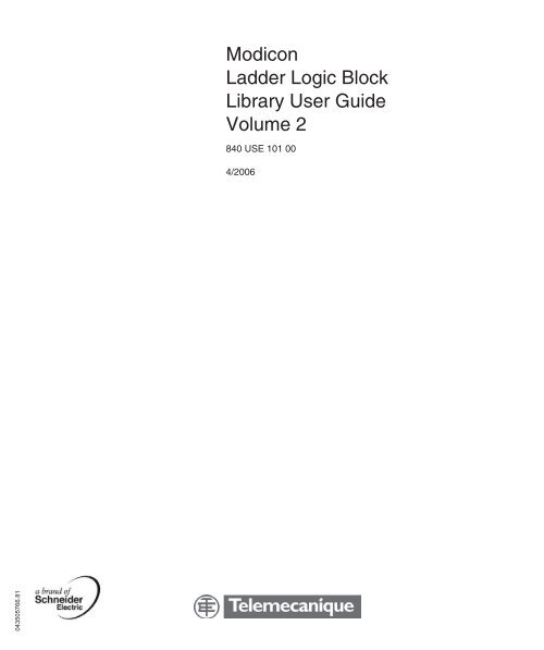 Modicon Ladder Logic Block Library User Guide Volume 2