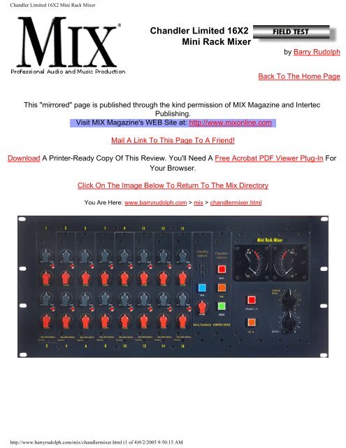 Chandler Limited 16X2 Mini Rack Mixer - Barry Rudolph