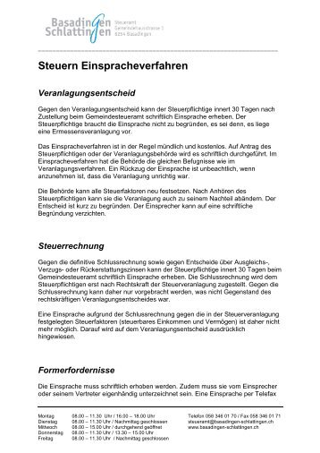 Steuern Einspracheverfahren - Gemeinde Basadingen-Schlattingen