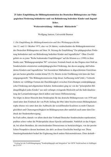 25 Jahre Empfehlung der Bildungskommission ... - Wolfgang Jantzen