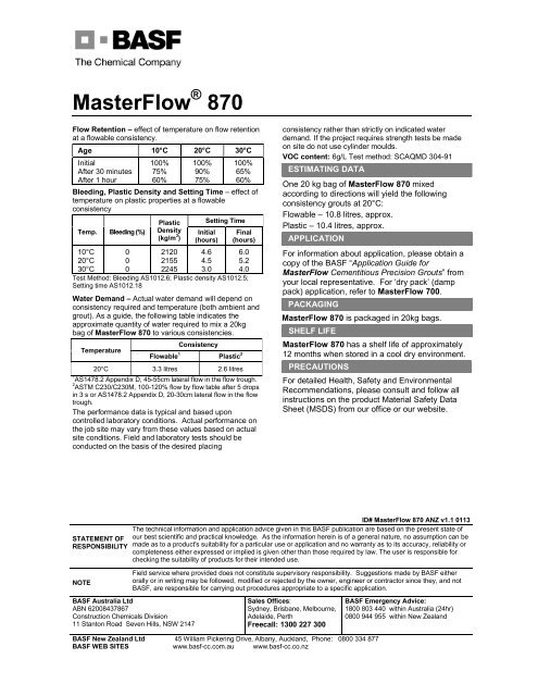 MasterFlow 870 TDS - BASF Construction Chemicals Pacific