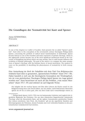 Die Grundlagen der Normativität bei Kant und Spener - Argument