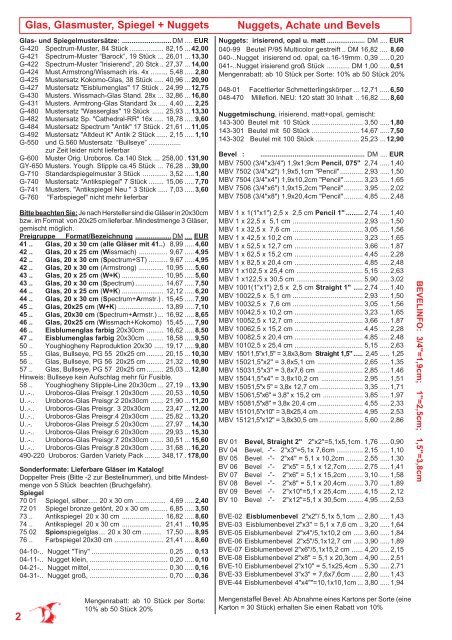 Preisliste Herbst 2001 zum Katalog Tiffany-Glaskunst und dem ...