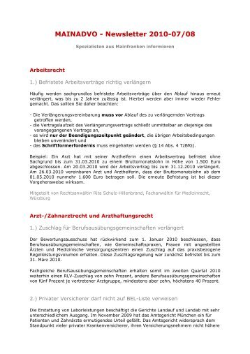 MAINADVO - Newsletter 2010-07/08 - Baumann Rechtsanwälte