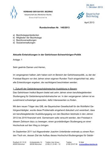 April 2013 Rundschreiben Nr. 145/2013 a) Bezirkstagspräsidenten ...