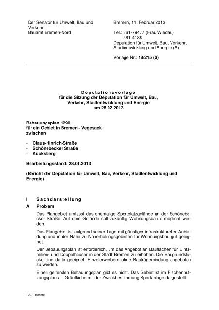 Bebauungsplan 1290 für ein Gebiet in Bremen-Vegesack