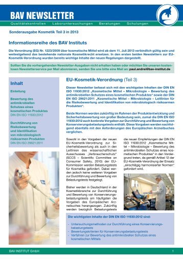 Sonderausgabe Kosmetik Teil 3 - BAV Institut