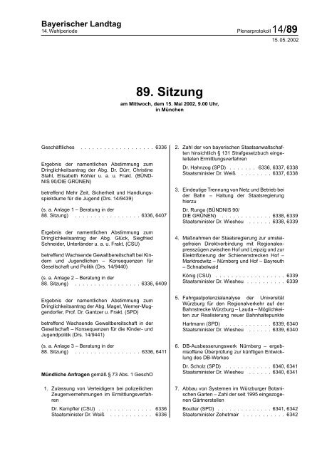 89. Sitzung - Bayerischer Landtag