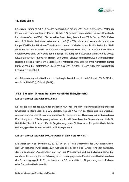 Naturschutzkonzept für den Forstbetrieb Freising - Bayerische ...
