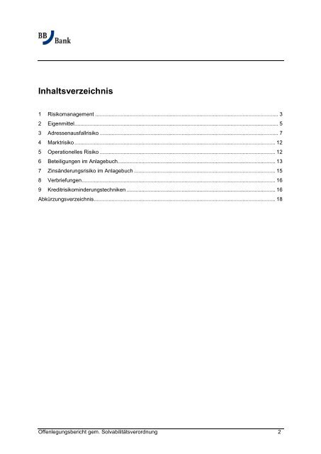 Offenlegungsbericht 2012 - Solvabilitätsverordnung - BBBank eG