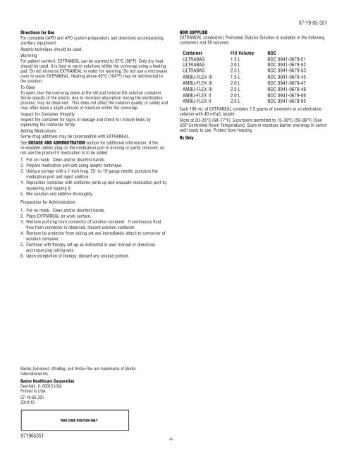 EXTRANEAL (icodextrin) Peritoneal Dialysis Solution - Baxter