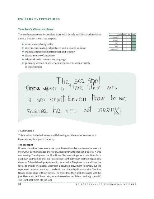 BC Performance Standards - Writing - Grade 1