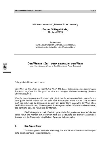 Referat von Regierungsrat Andreas Rickenbacher ... - Kanton Bern