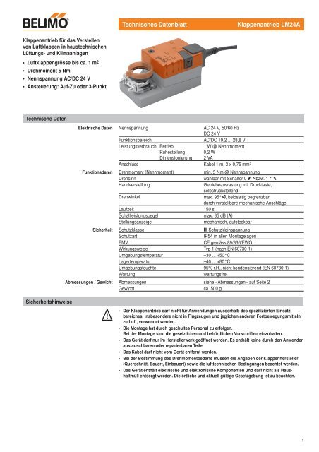 Technisches Datenblatt Klappenantrieb LM24A - Belimo