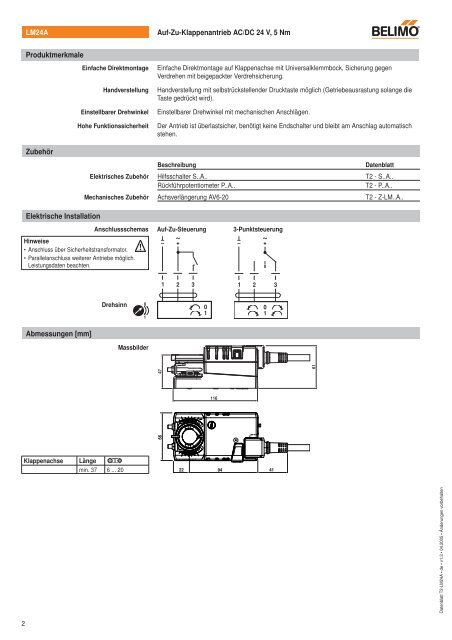 Technisches Datenblatt Klappenantrieb LM24A - Belimo