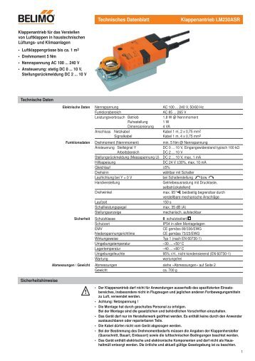 Technisches Datenblatt Klappenantrieb LM230ASR - Belimo