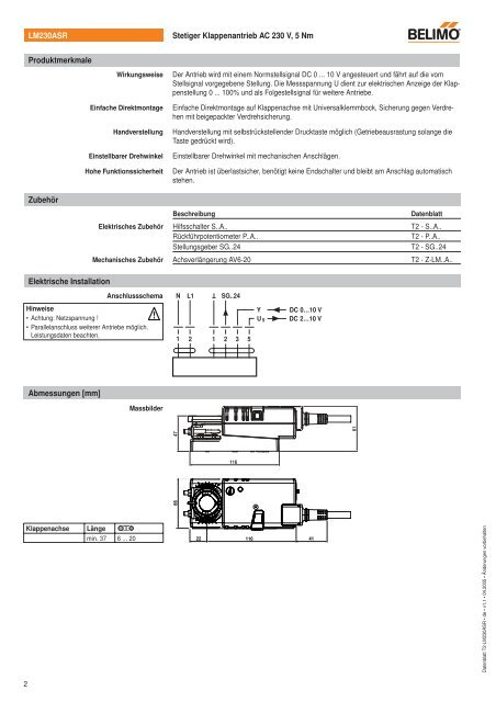 Technisches Datenblatt Klappenantrieb LM230ASR - Belimo