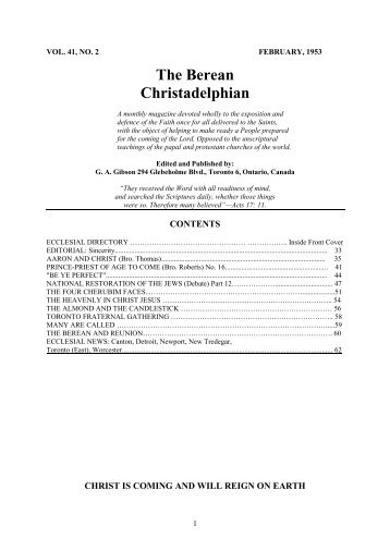 The Berean Christadelphian - The Berean Ecclesial News