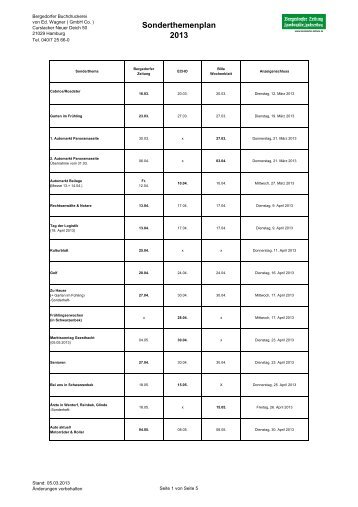 Sonderthemenplan 2013 - Bergedorfer Zeitung