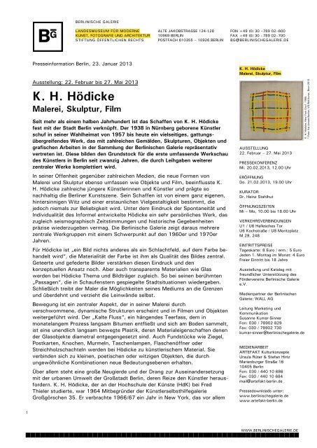 KH Hödicke Malerei, Skulptur, Film - Berlinische Galerie