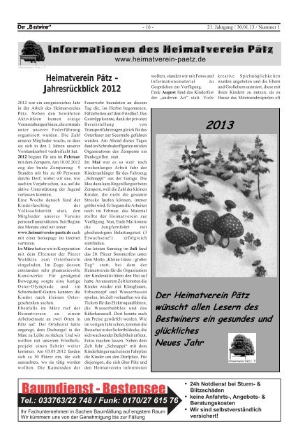 Ausgabe 01/2013 - Bestensee