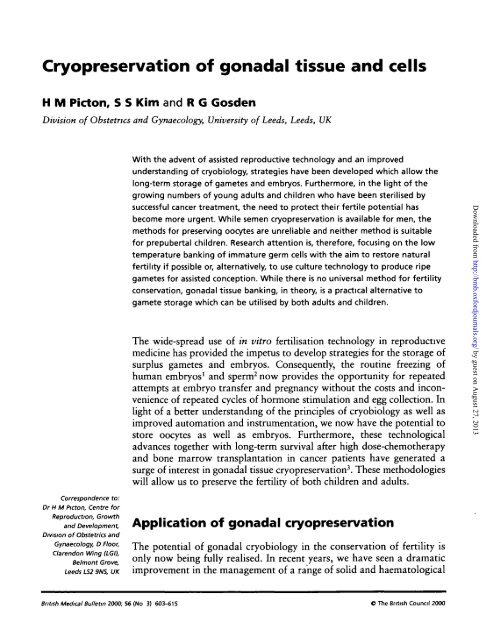 Cryopreservation of gonadal tissue and cells - British Medical Bulletin