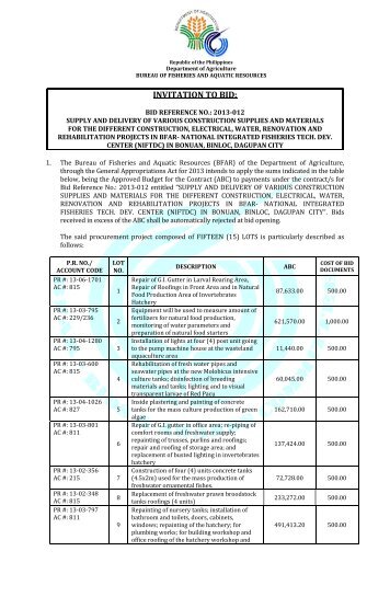 INVITATION TO BID: - Bureau of Fisheries and Aquatic Resources