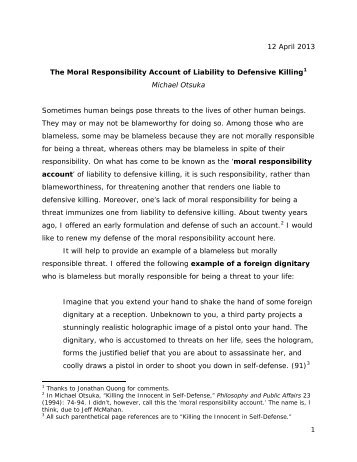 The Moral Responsibility Account of Liability to Defensive Killing