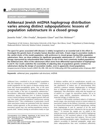 Ashkenazi Jewish mtDNA haplogroup distribution varies among ...