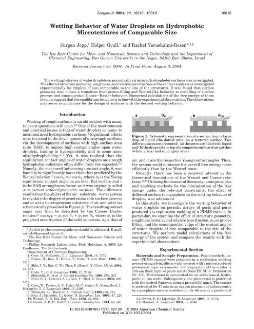 Wetting Behavior of Water Droplets on Hydrophobic Microtextures of ...