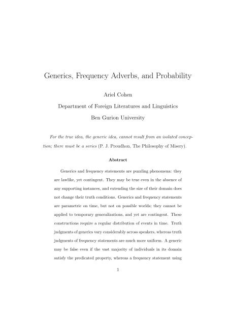 Generics, Frequency Adverbs, and Probability