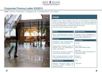 Corporate Finance Letter 03/2013 - BHF-BANK Aktiengesellschaft