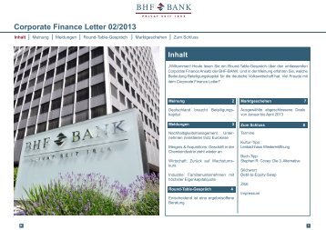 Corporate Finance Letter 02/2013 - BHF-BANK Aktiengesellschaft