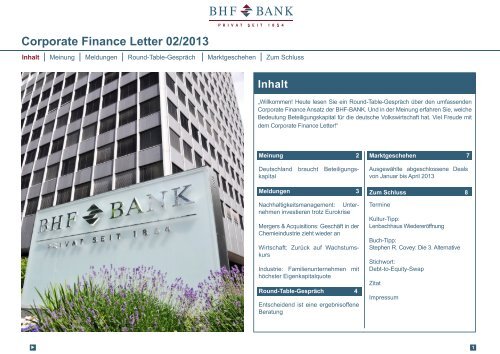 Corporate Finance Letter 02/2013 - BHF-BANK Aktiengesellschaft