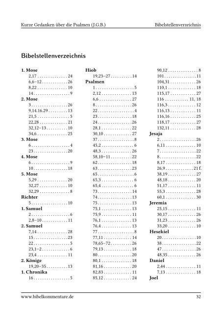 Kurze Gedanken über die Psalmen - Bibelkommentare.de