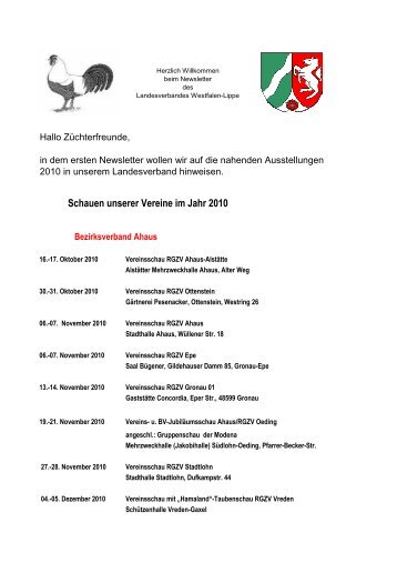 Schauen unserer Vereine im Jahr 2010 - Landesverband Westfalen ...