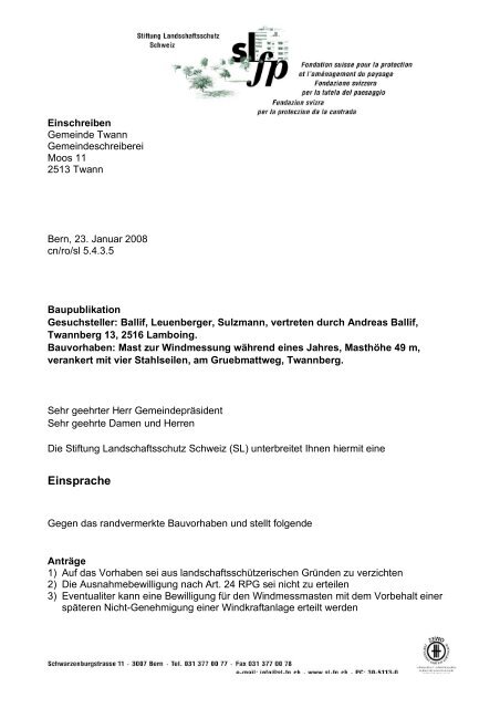 Einsprache gegen Mast auf Twannberg (PDF) - Bieler Tagblatt